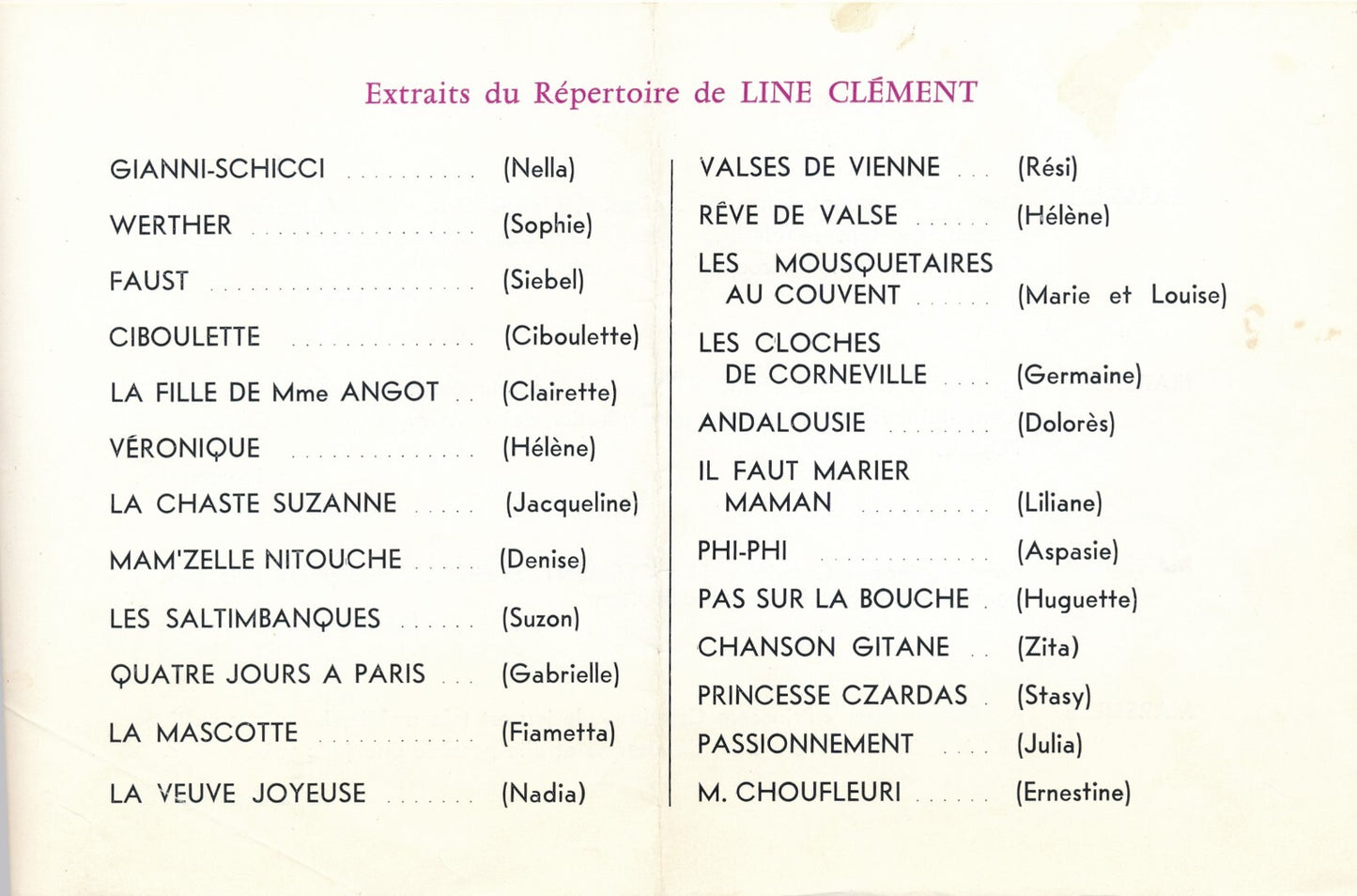 Line CLEMENT artiste lyrique opéra opérette photo photographie et fascicule