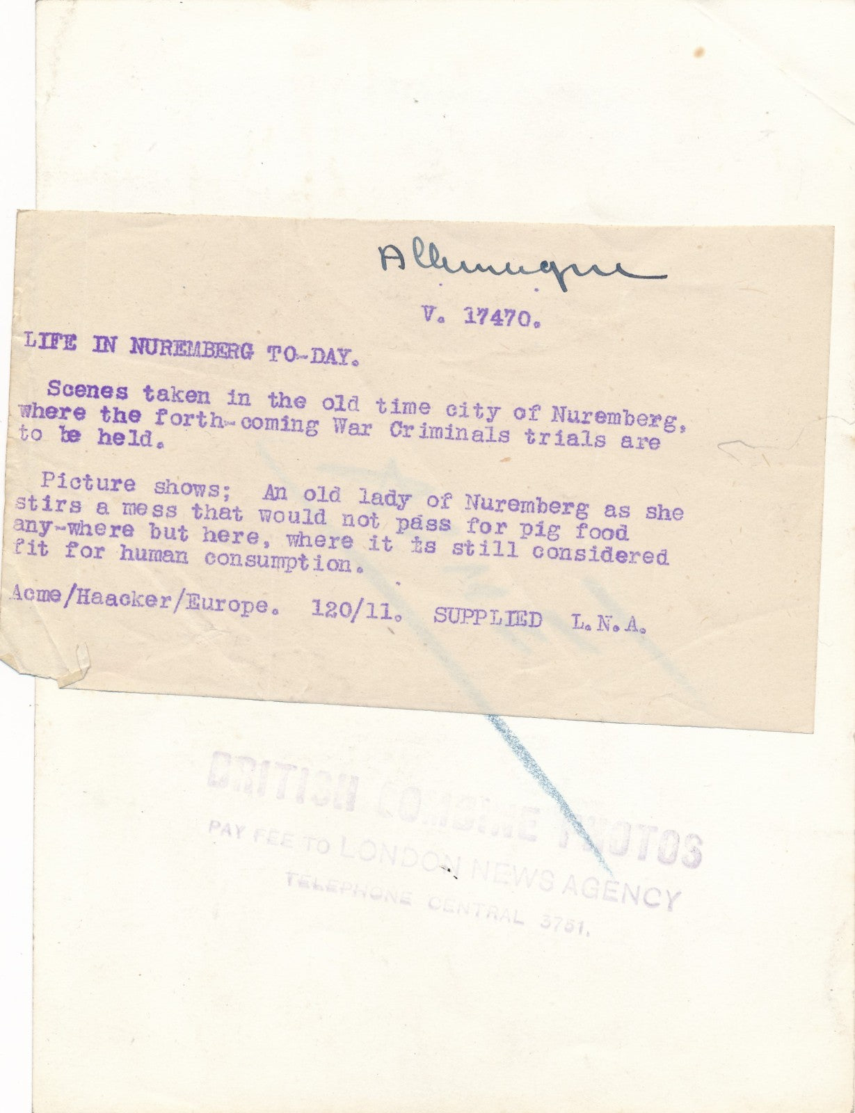 Nuremberg IIIe Reich procès guerre destruction tirage argentique époque presse