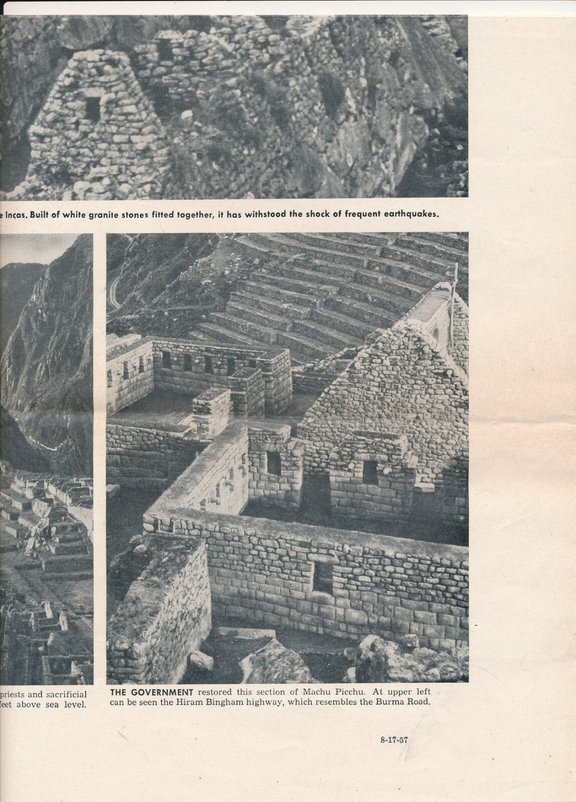 Machu Picchu 4 photographies cité inca, Pérou, Andes photo photographie 1957