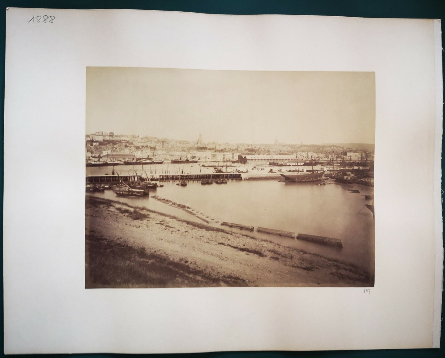 Boulogne sur Mer, 2 vues de port feuille recto verso albumine photo photographie