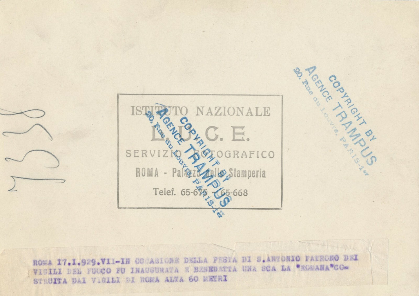 Nouvelle échelle 60 mètres pompier de Rome photo photographie Italie 1929