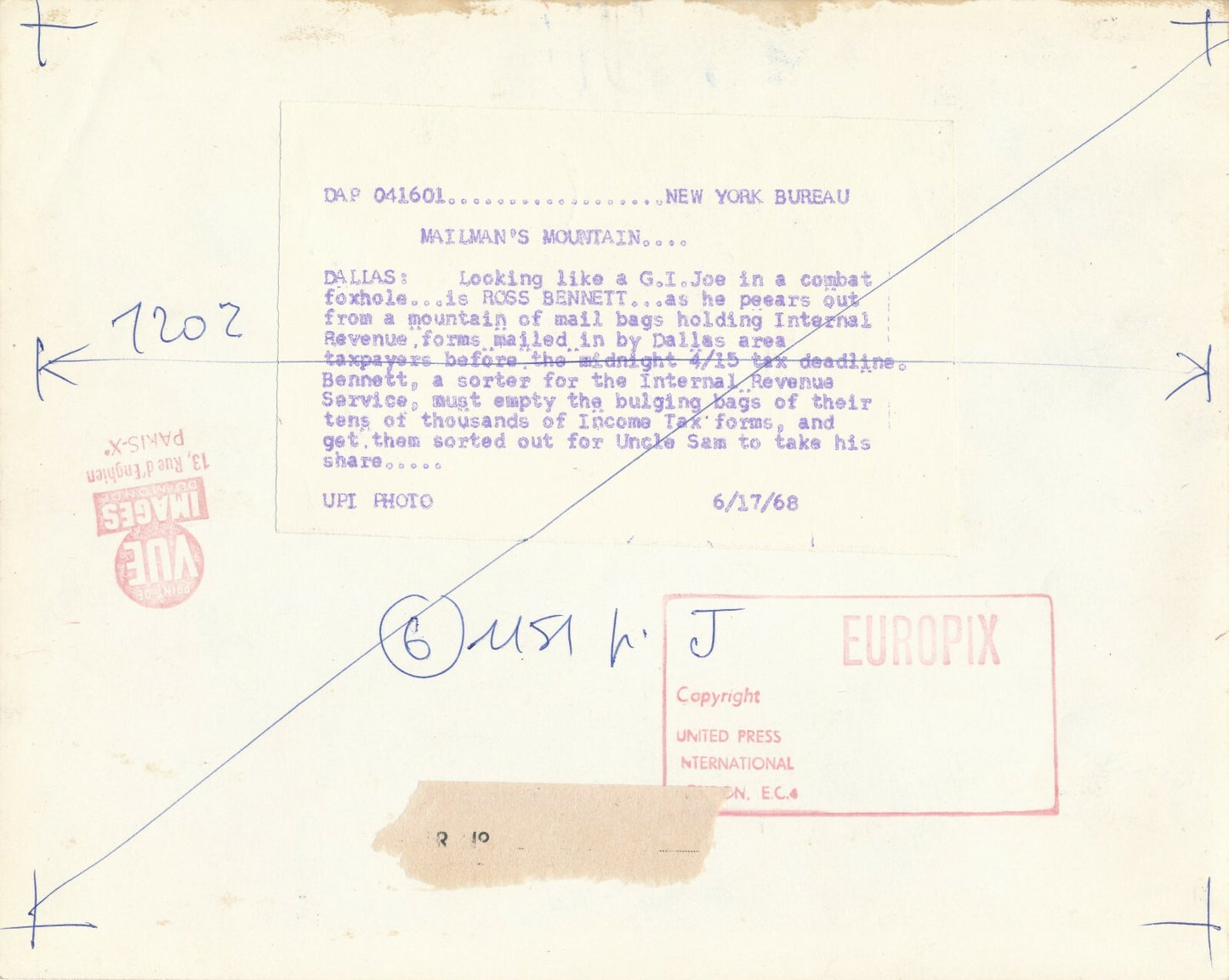 impôts taxes date limite États-Unis 1968 photo photographie Dallas