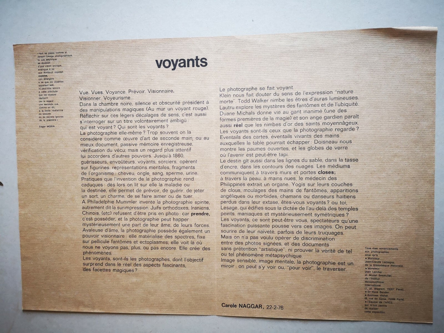 VOYANTS exposition Arc2 musée Art moderne Paris affiche offset photographie