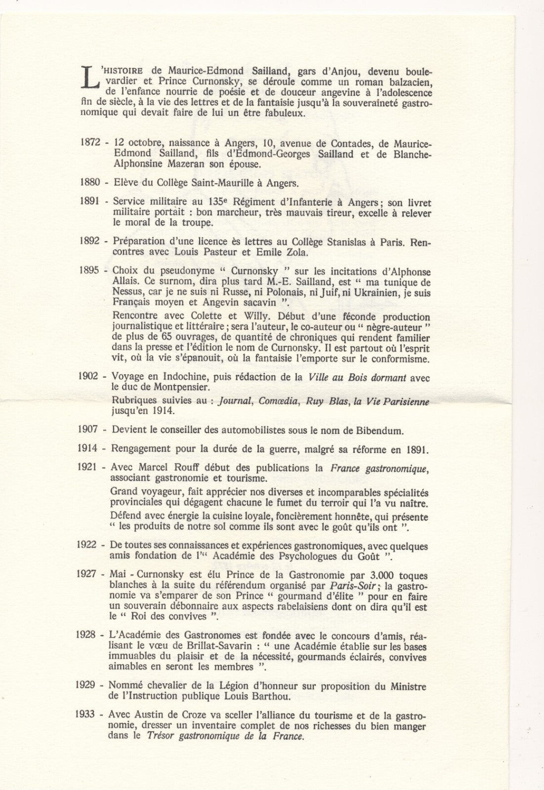 Curnonsky documentation photo photographie gastronomie 4 lettres Simon Arbellot