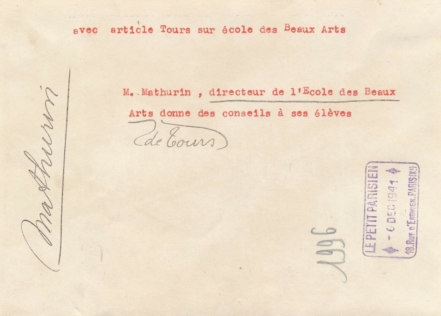 Maurice MATHURIN Beaux Arts Tour enseignant peintre photo photographie