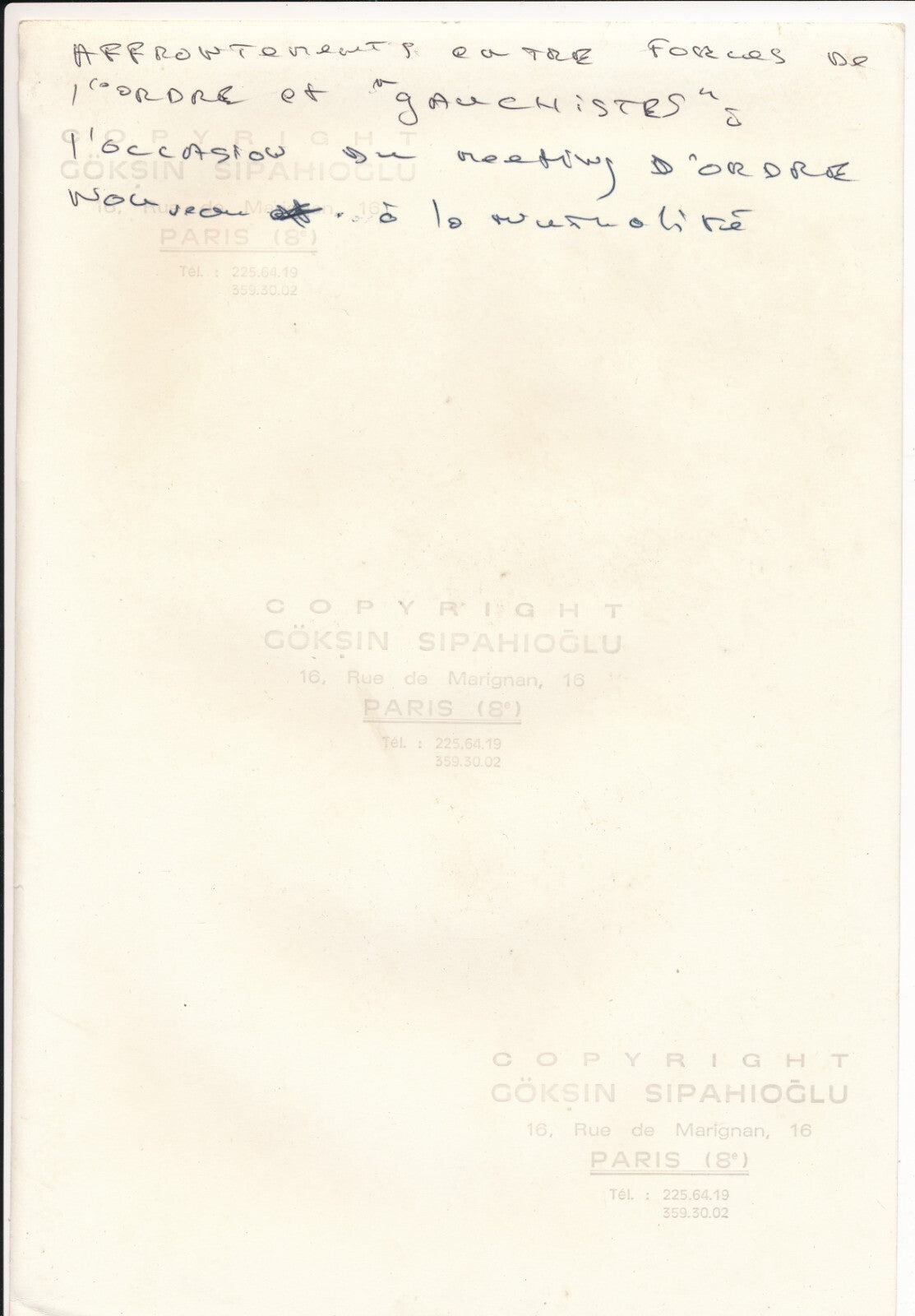 Göksin SIPAHIOGLU Ordre Nouveau extrême droite gauchisme photo photographie