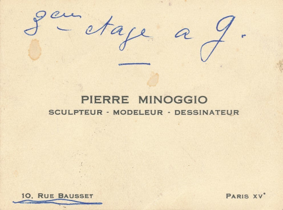 Pierre MINOGGIO sculpteur actif à Paris LA Ruche photographie carte de viste