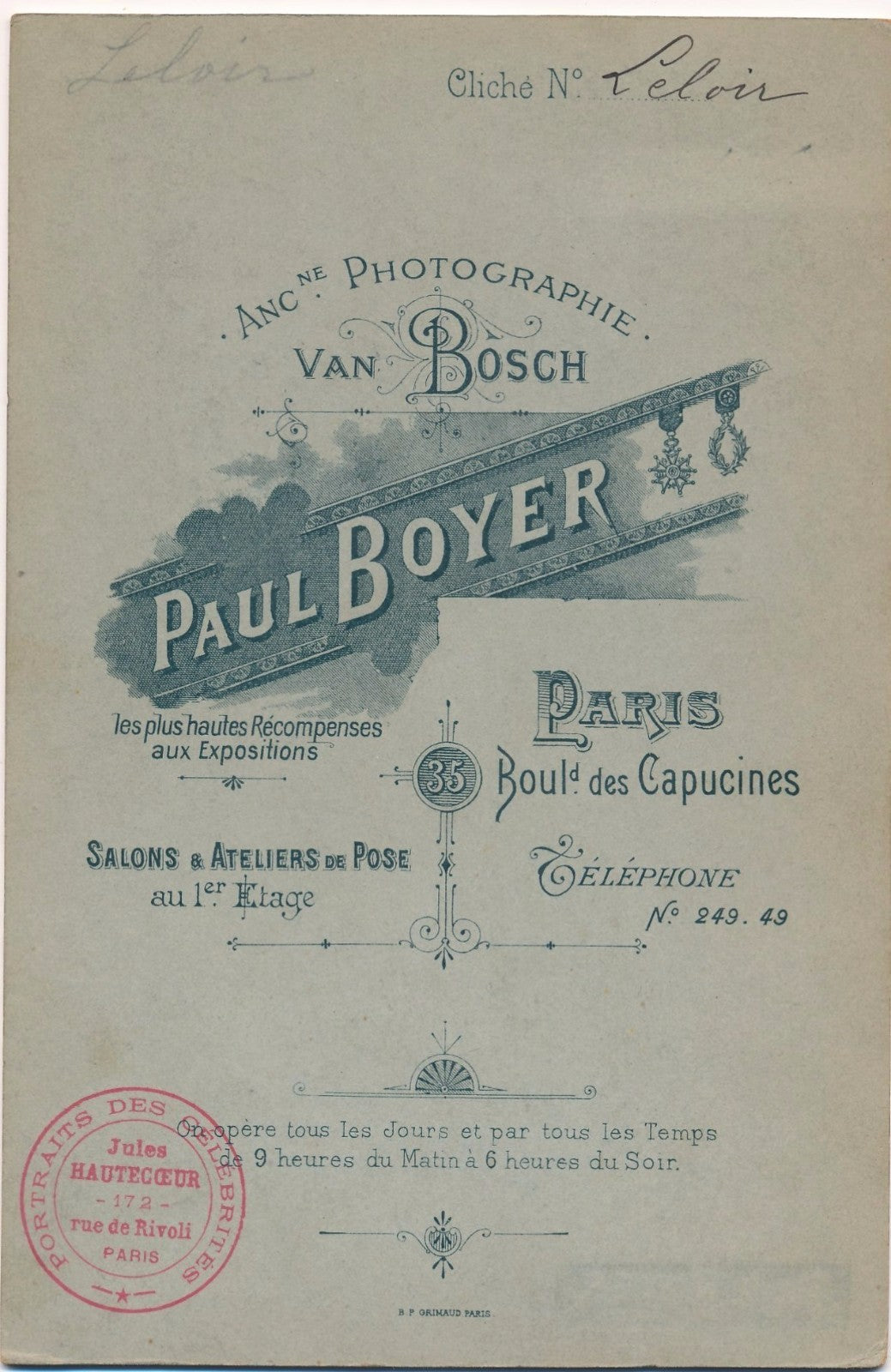 Louis Leloir photo argentique 1905 Boyer et carte visite autographe