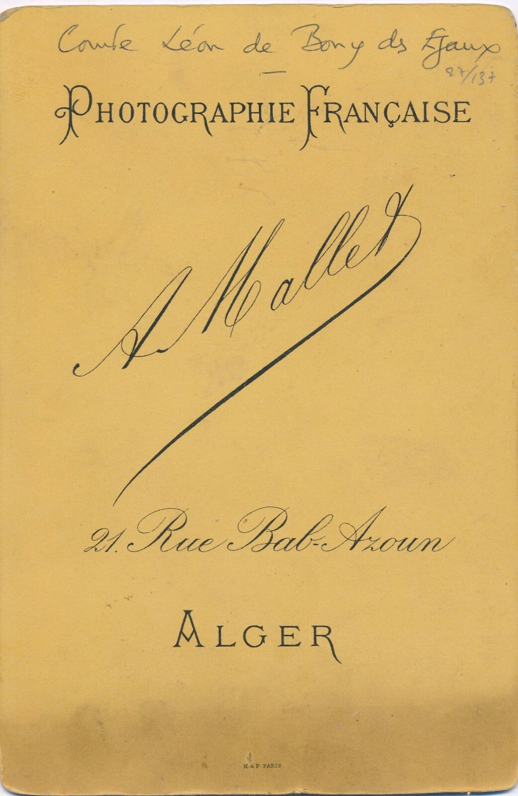 Léon de BONY des ÉGAUX albumine conte carte cabinet photo photogtraphe