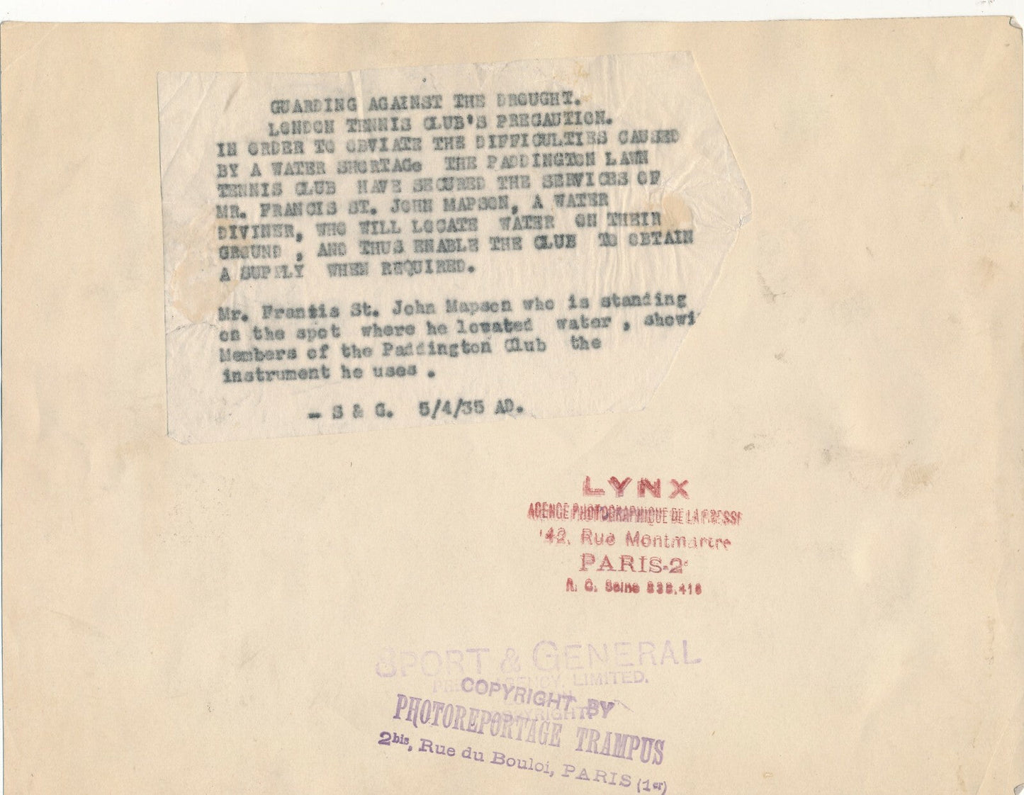 Parapsychologie Fr. St. John Mapson source Londres 1935 photo photographie TOL