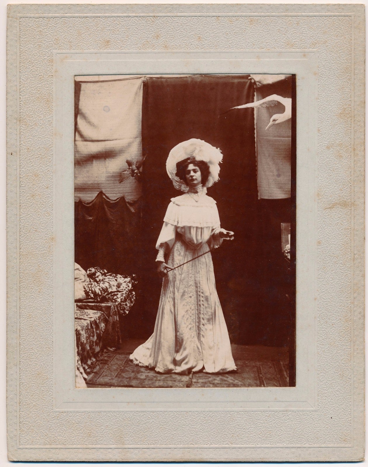 Photographie photo femme toilette oiseaux papier citrate tirage époque