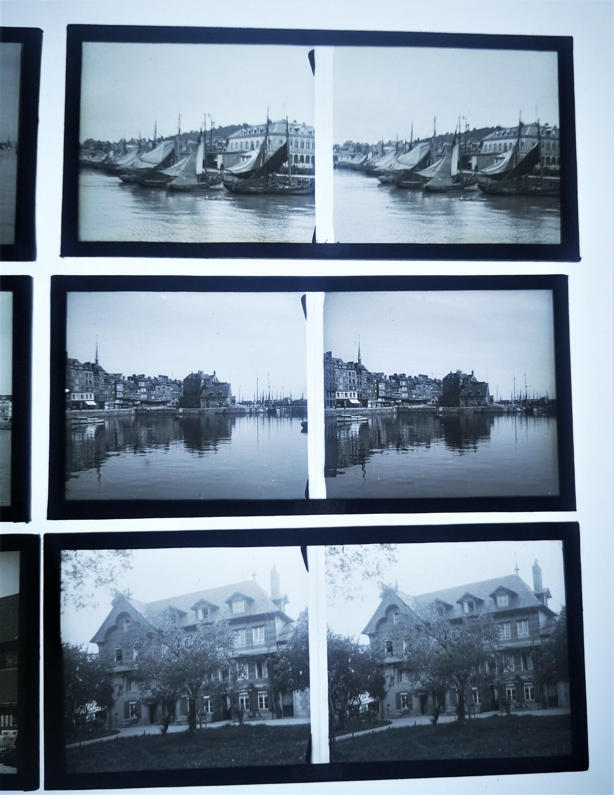 Honfleur 6 vues stéréographiques positif verre stéréo port ville maison photo