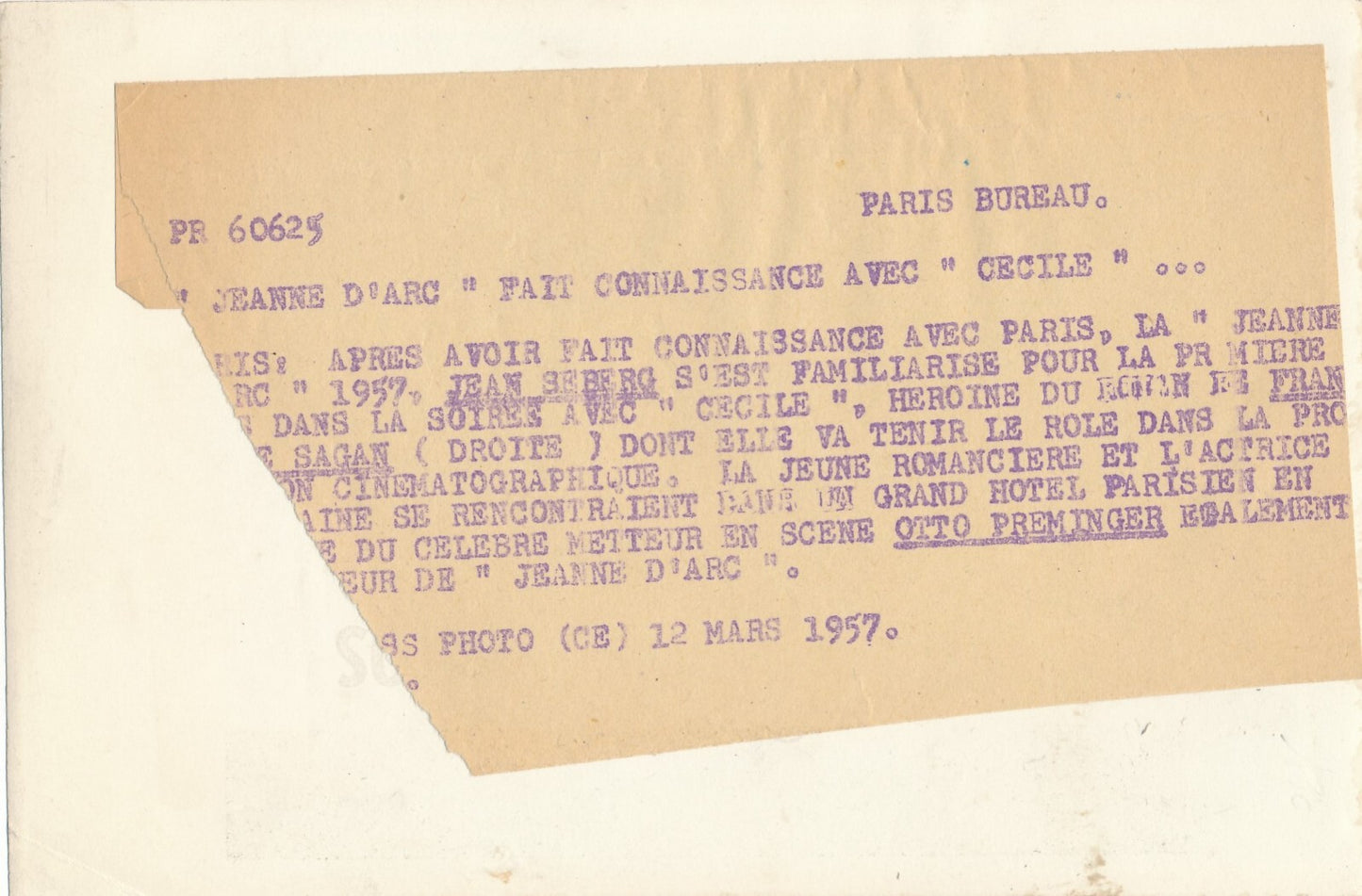 Otto Preminger Jean Seberg Françoise Sagan photo photographie cinéma