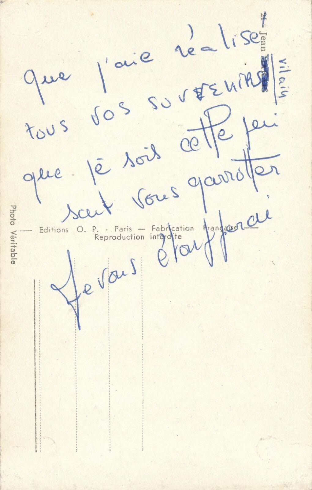 Jean MARAIS Carte postale argentique dédicacée et signée Harcourt