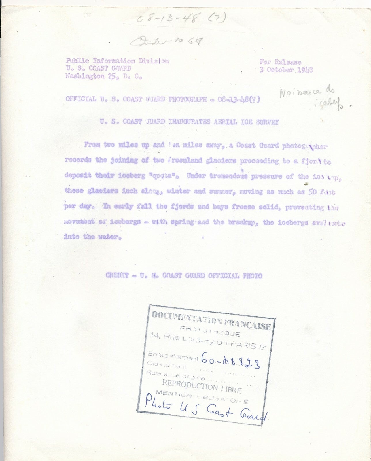 Réunion glaciers Alaska US Coast Guard 1948 photo photographie