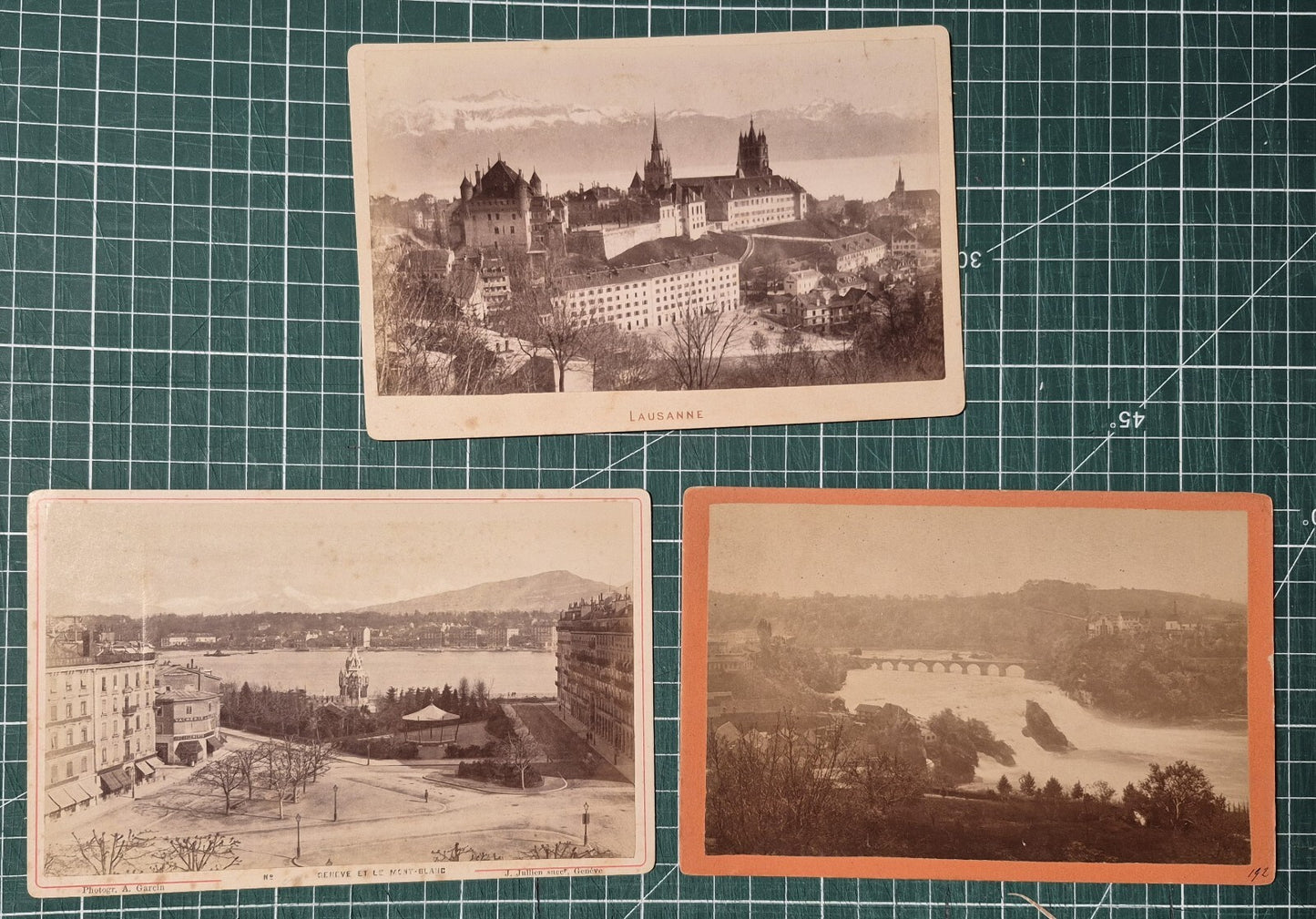 Suisse 3 vues format carte cabinet albumine photo photographie Lausanne Genève..