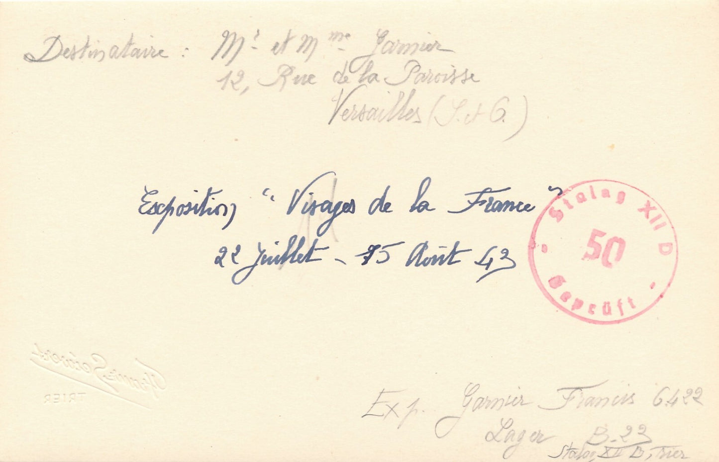 Exposition Visages France maquette 1943 envoyé Stalag 12 photo architecture