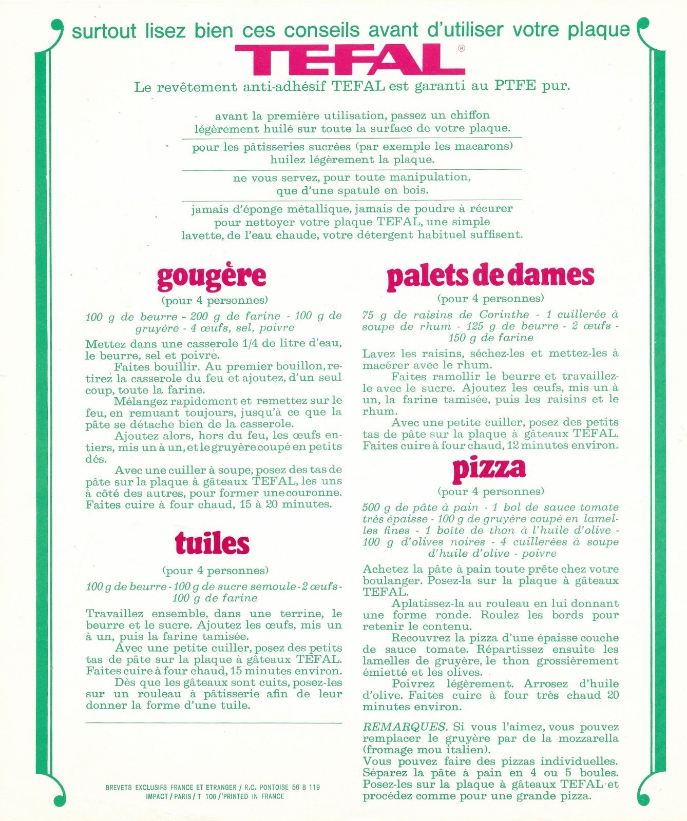 4 publicité pour TEFAL 3 imprimés recette poê1e photographie photo