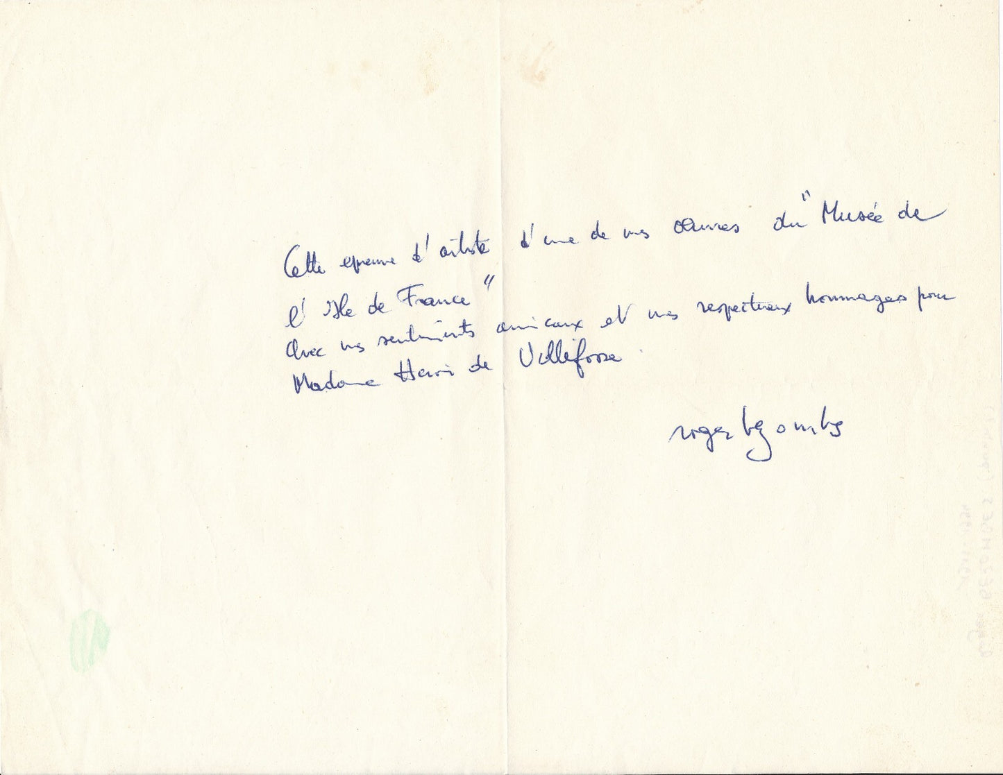 peintre Roger BEZOMBES billet autographe signé ET photographie époque