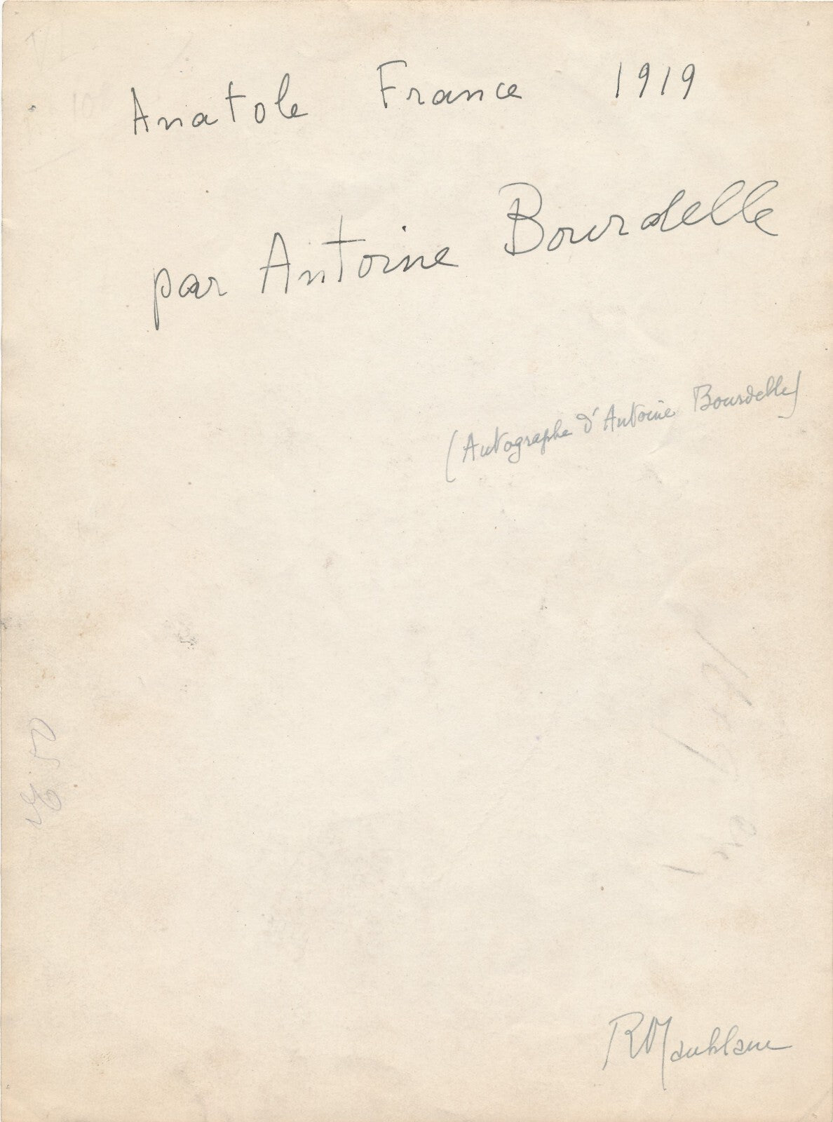 photo Anatole FRANCE par Antoine BOURDELLE légendée par le sculpteur photographi