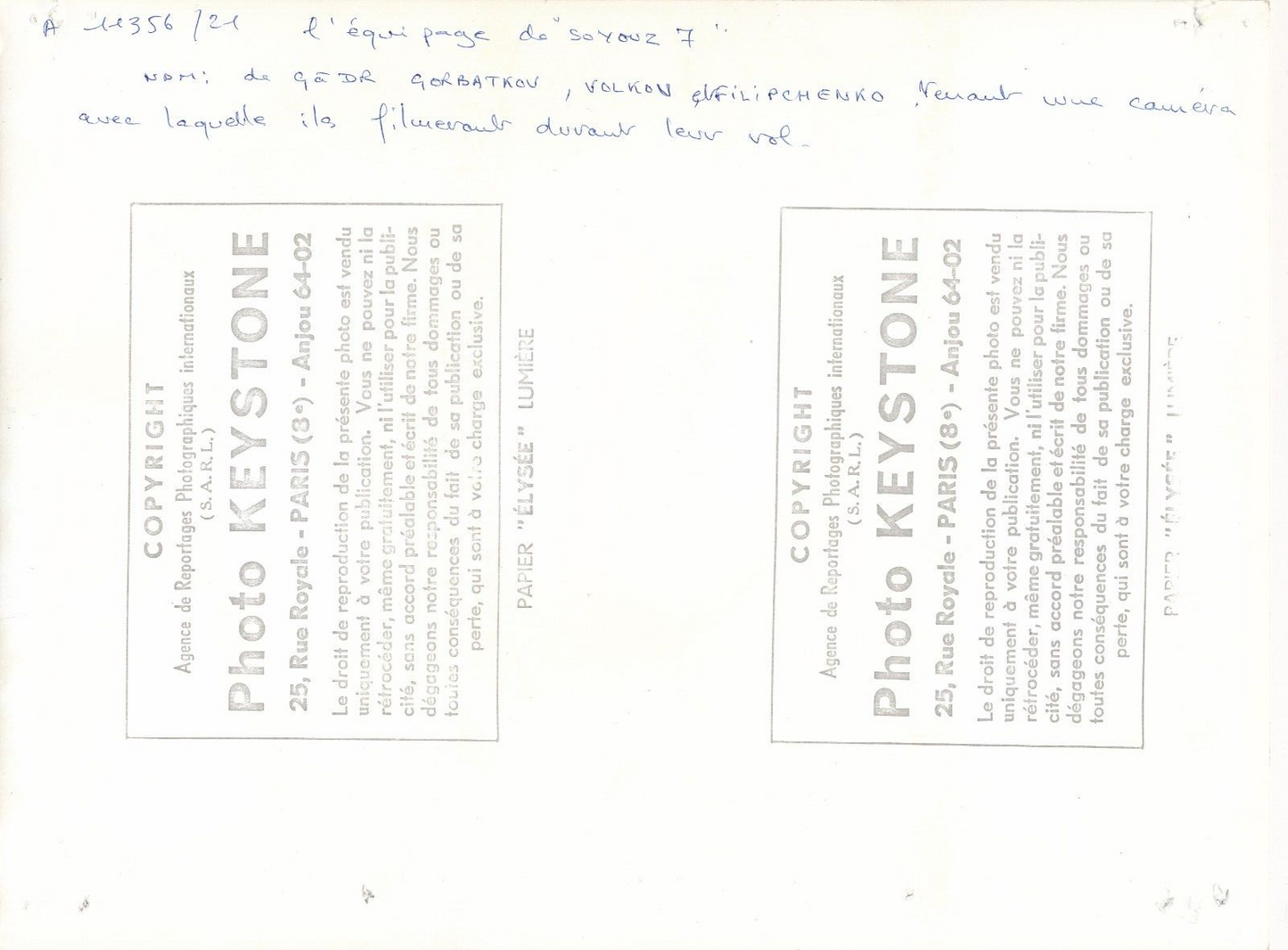 équipage Soyouz 7 camera film Russie photo photographie 1969 Keystone