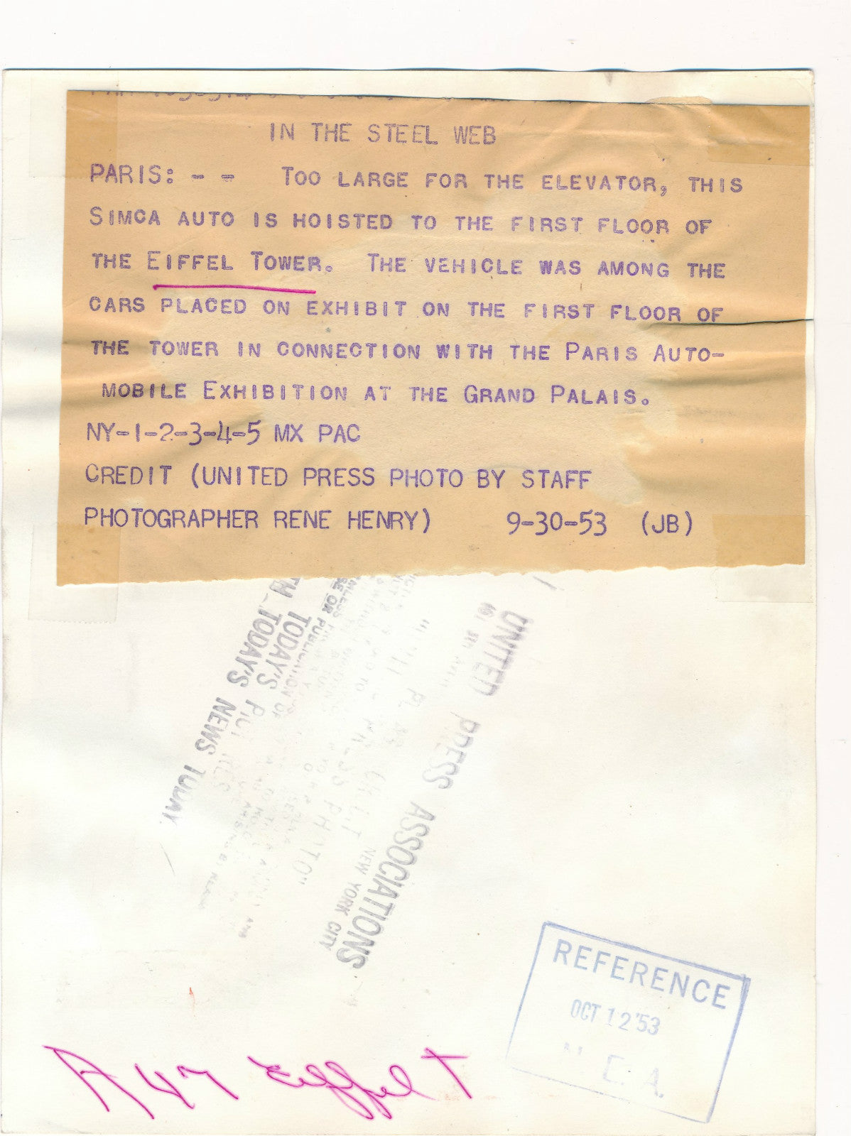 Tour Eiffel salon automobile simca architecture tirage argentique photo