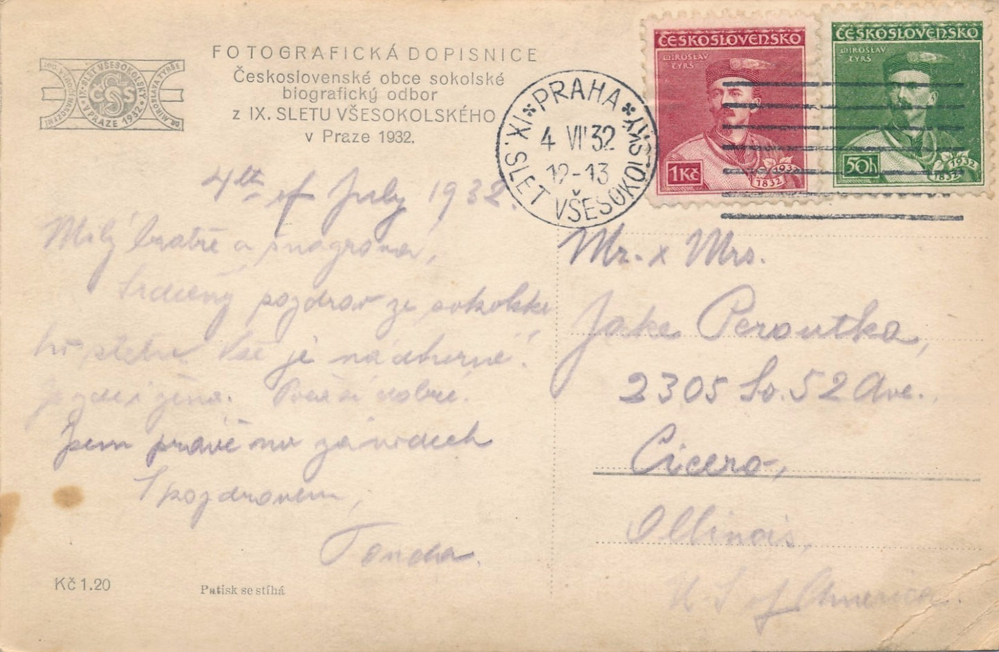 Photo Tirage argentique d'époque gymnastique Tchécoslovaquie 1932 carte postale