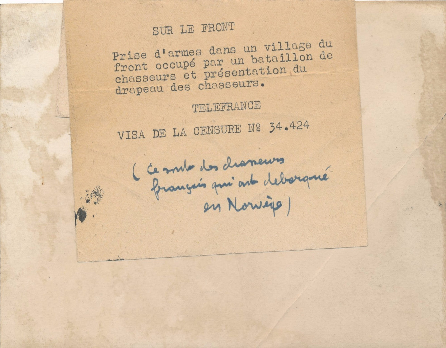 Militaire Campagne Norvège 1940 Guerre mondiale chasseurs français tirage époque
