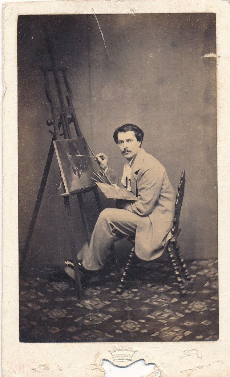 peintre animalier renard chevalet cdv albumine v. 1880-90 photo photographie
