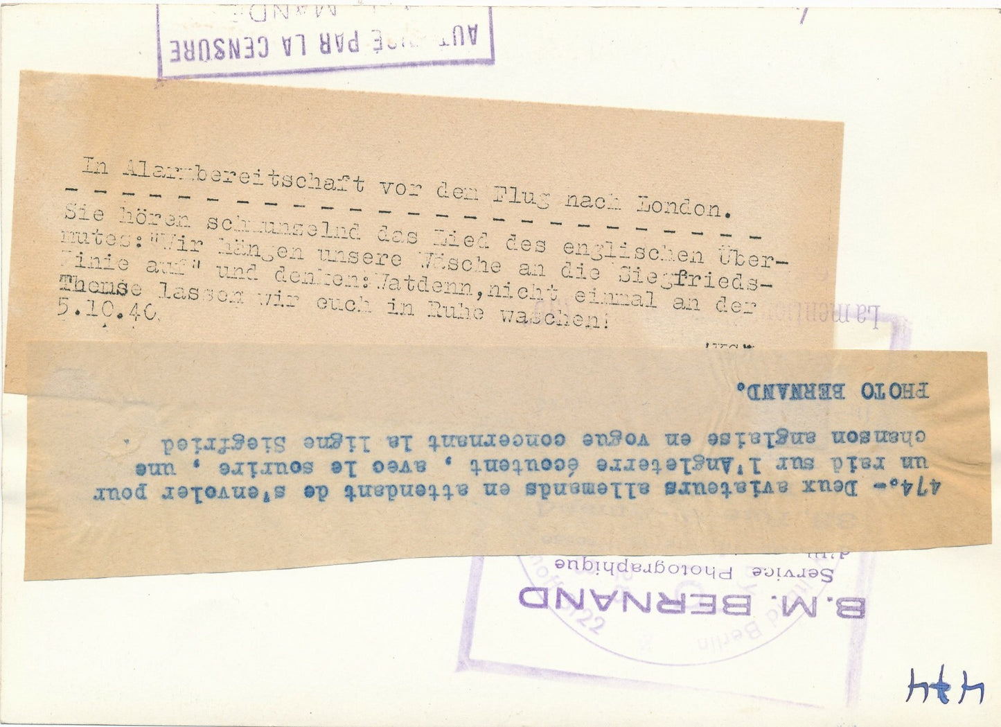 IIe Guerre Siegfried aviateur allemand chanson anglaise photo photographie