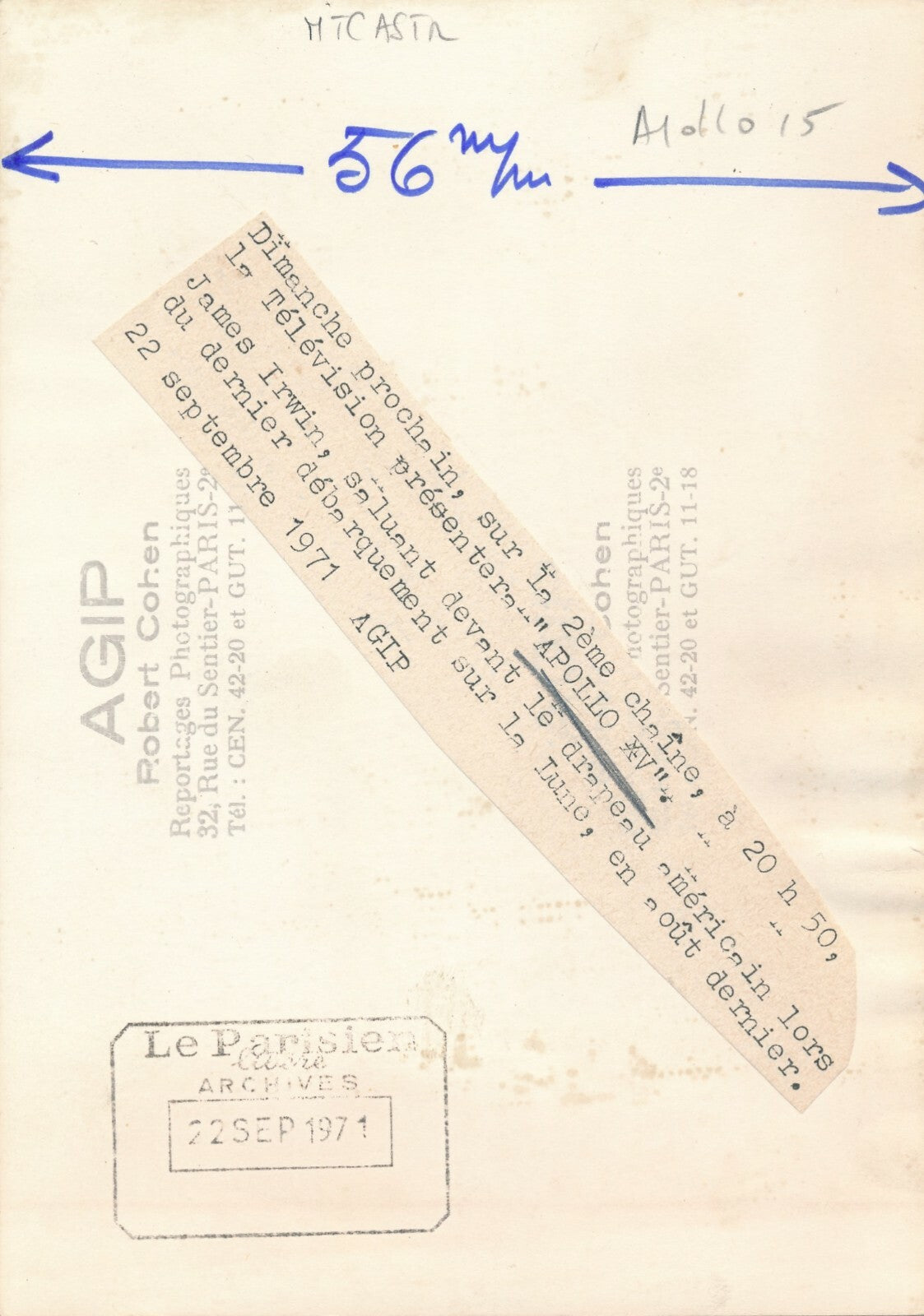 Apollo 15 1971 tirage presse époque James IRWIN drapeau américain photo