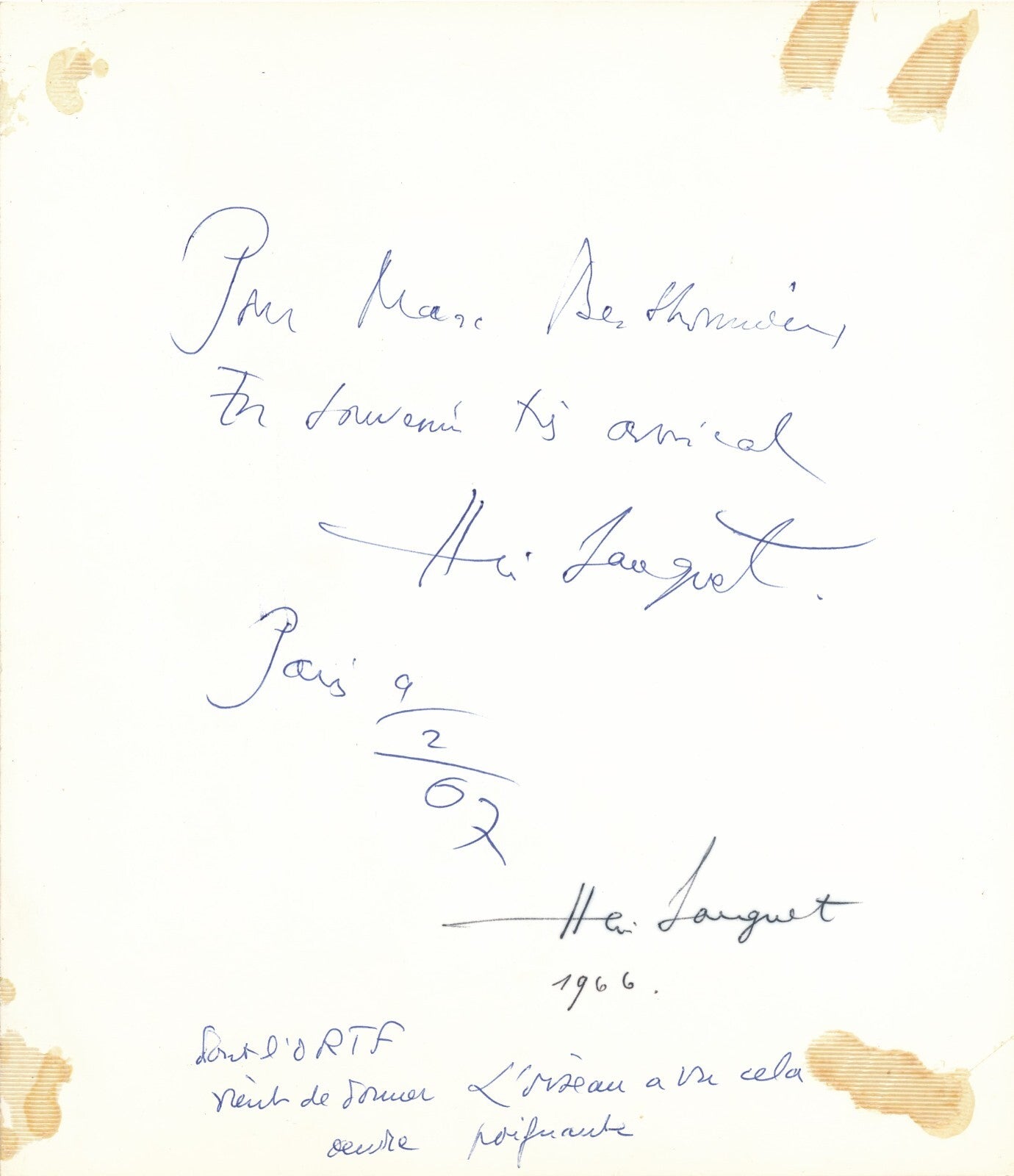 Henri SAUGUET photo dédicadée signée ET carte autographe signée Marc Berthomieu