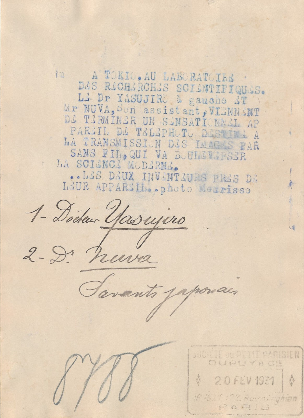 YASUJIRO NIWA transmission image radio photo photographie Japon invention