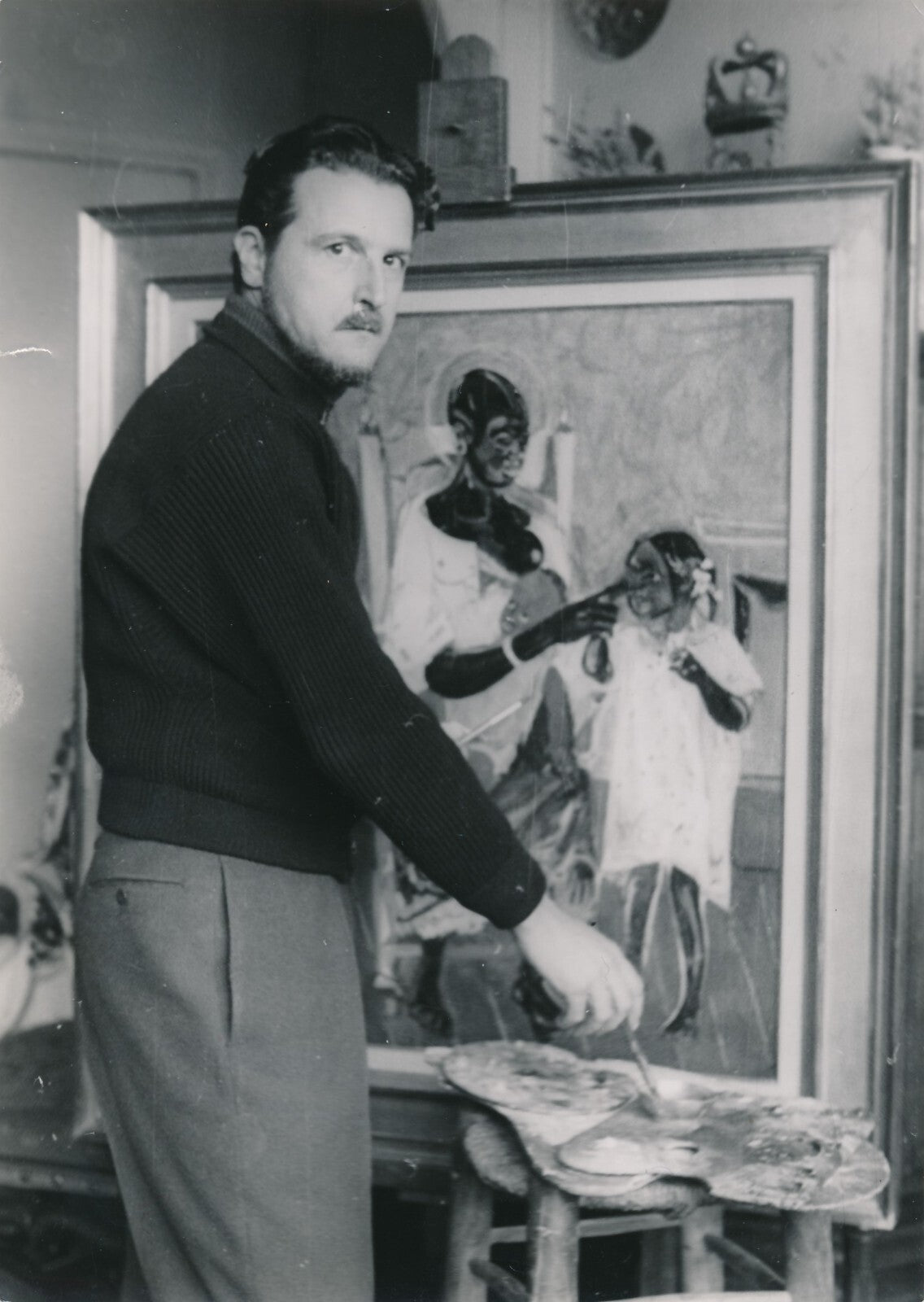 peintre Roger BEZOMBES billet autographe signé ET photographie époque