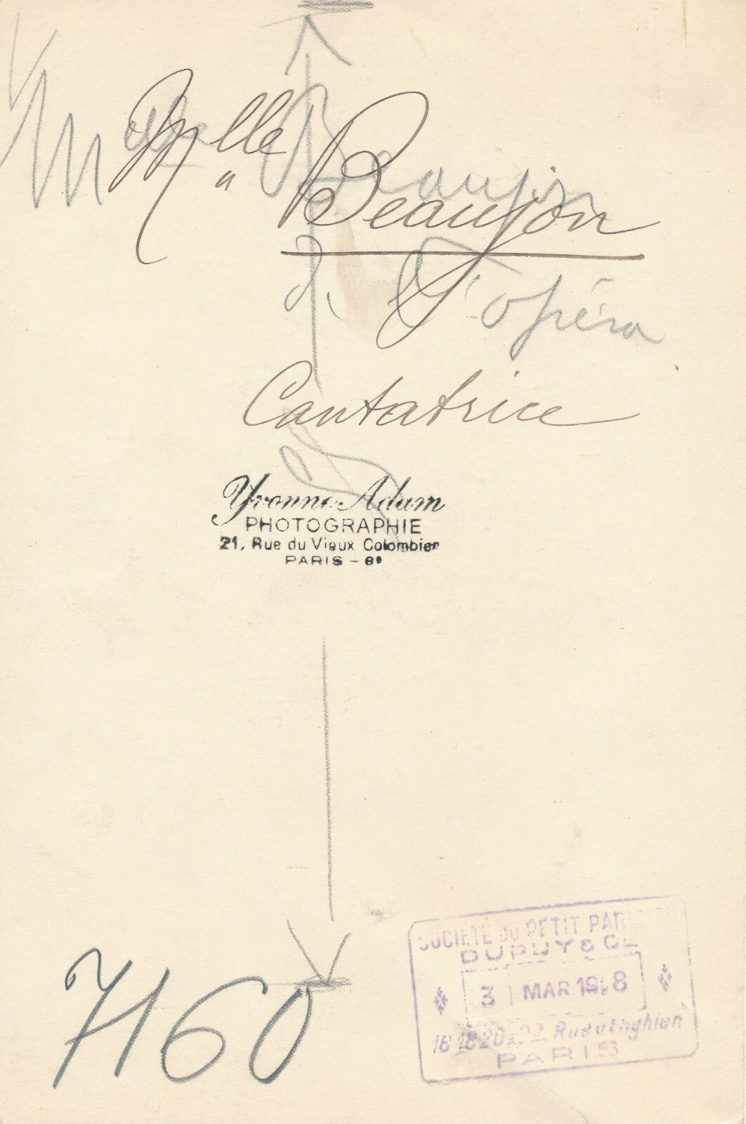 Marise BEAUJON cantatrice, Opéra de Paris photo photographie époque ADAM