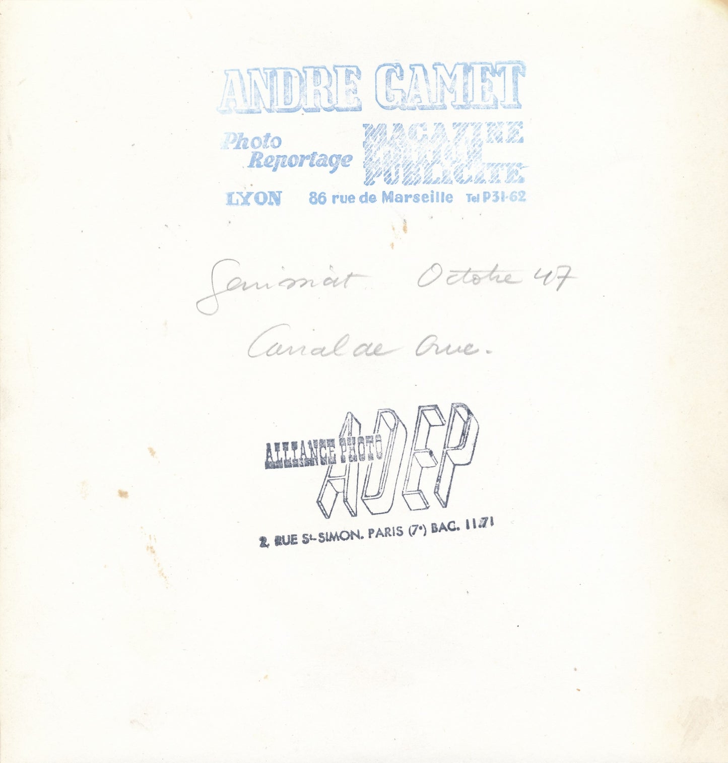 André Gamet photographe Canal de crue légende au dos photo photographie