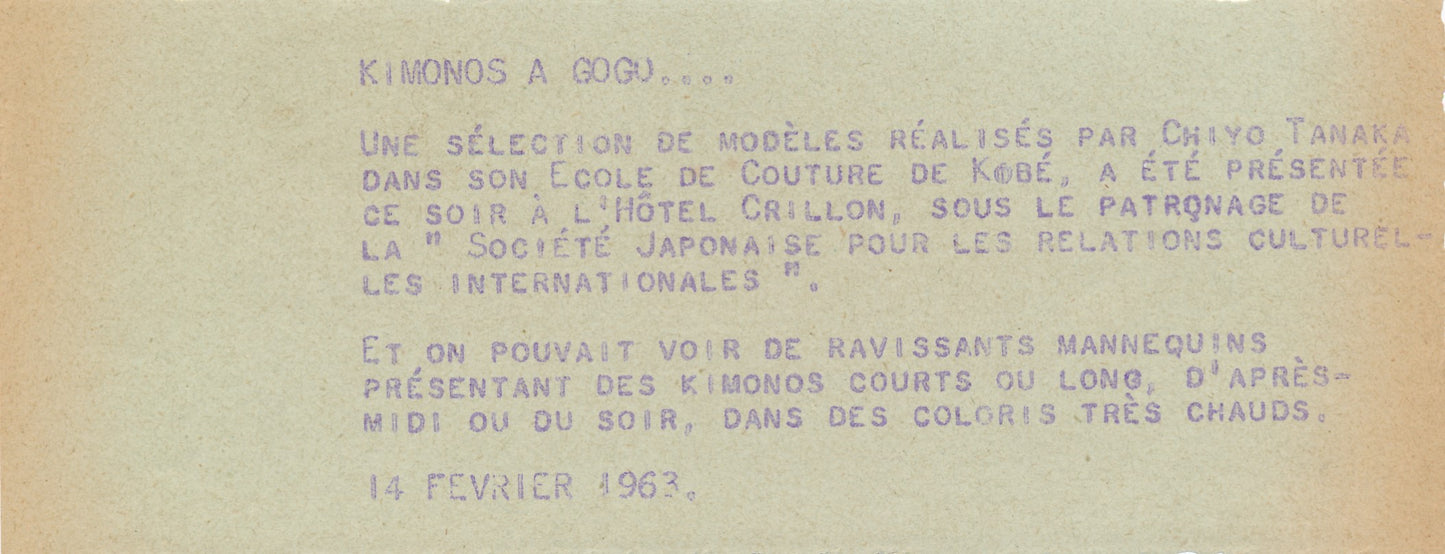 Chiyo Tanaka couturière japonaise mode Japon Paris 1963 2 photo photographie