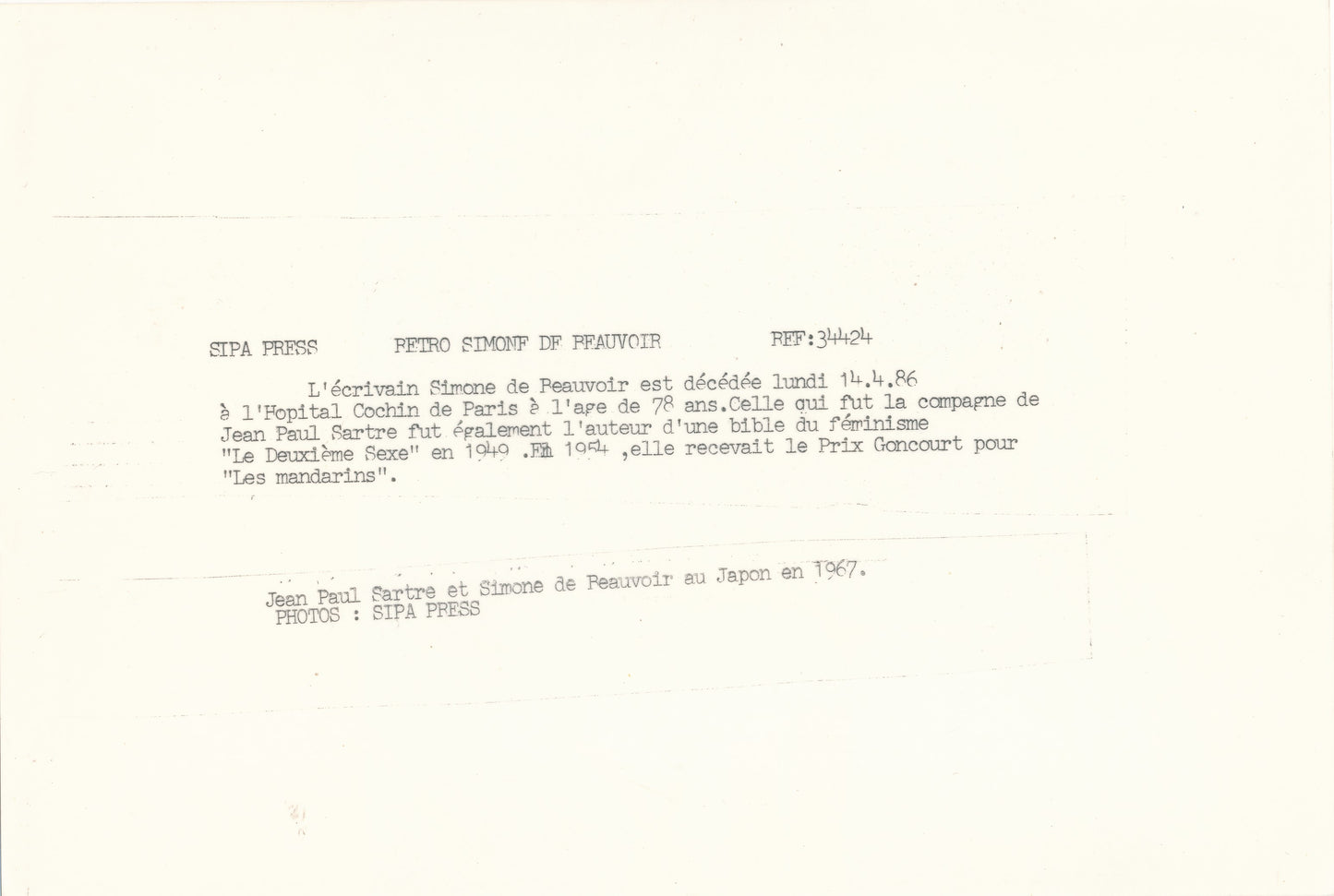 Simone de Beauvoir Jean-Paul Sartre au Japon en 1967 photographie posétérieure