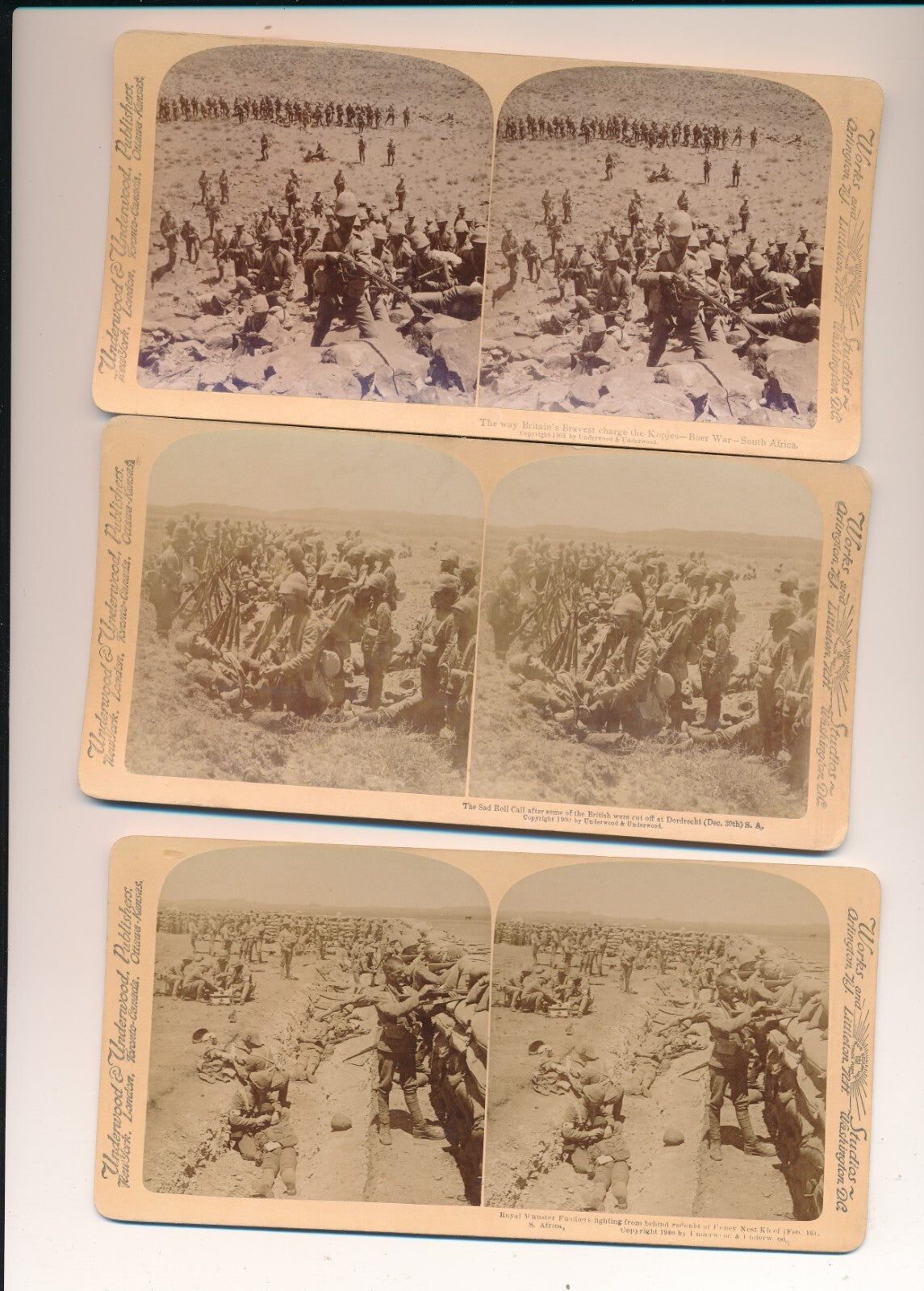 Afrique du Sud guerres des Boers 3 cartes stéréoscopiques photo photographie