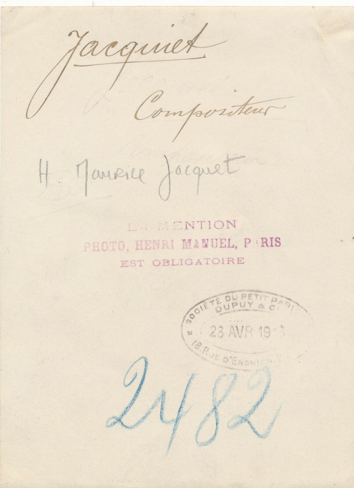 H. Maurice JACQUET musique compositeur photo photographie époque orchestre