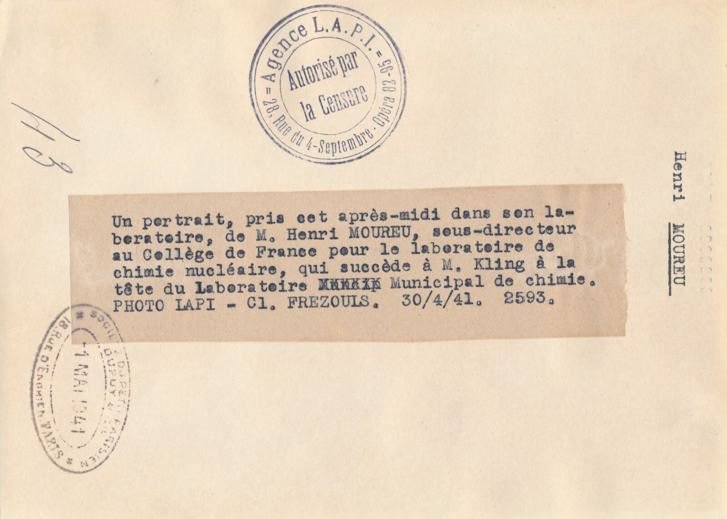 Henri MOUREU chimiste V2 missile politique spatiale photo époque v. 1941