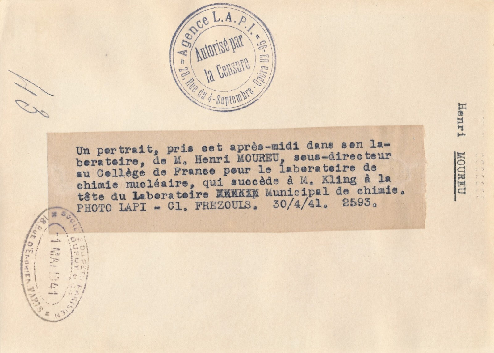 Henri MOUREU chimiste V2 missile politique spatiale photo époque v. 1941
