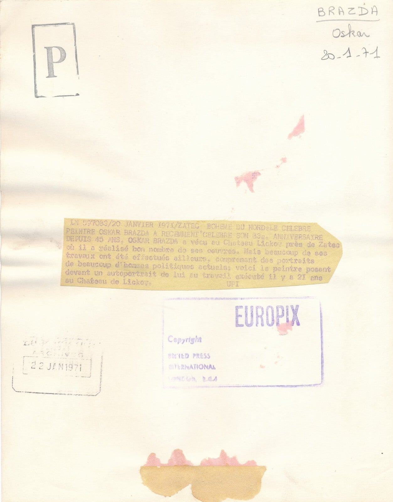 Oskar BRÁZDA peintre tchèque photo photographie époque 1971 autoportrait