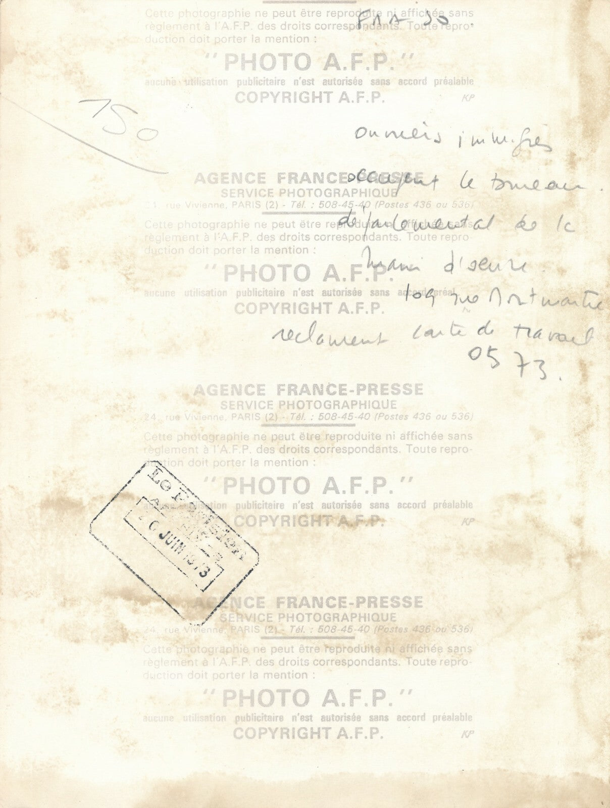 immigration manifestation bureau main d'oeuvre 1973 photo photographie vintage