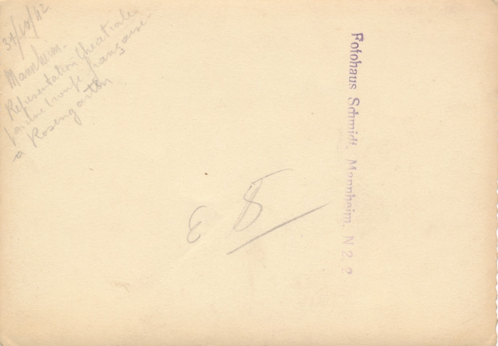1942 Chanteuse française militaire Rosengarten Mannheim photo époque cachet