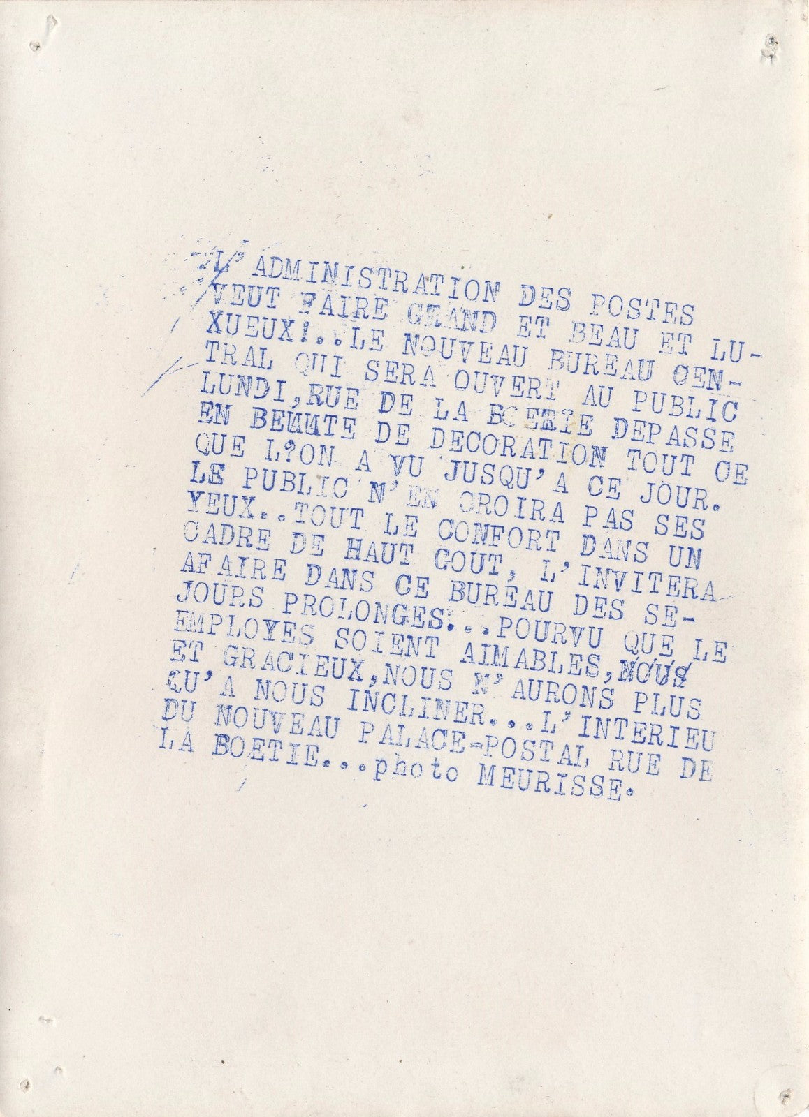 Poste Art déco rue Boétie intérieur tirage argentique d'époque photographie