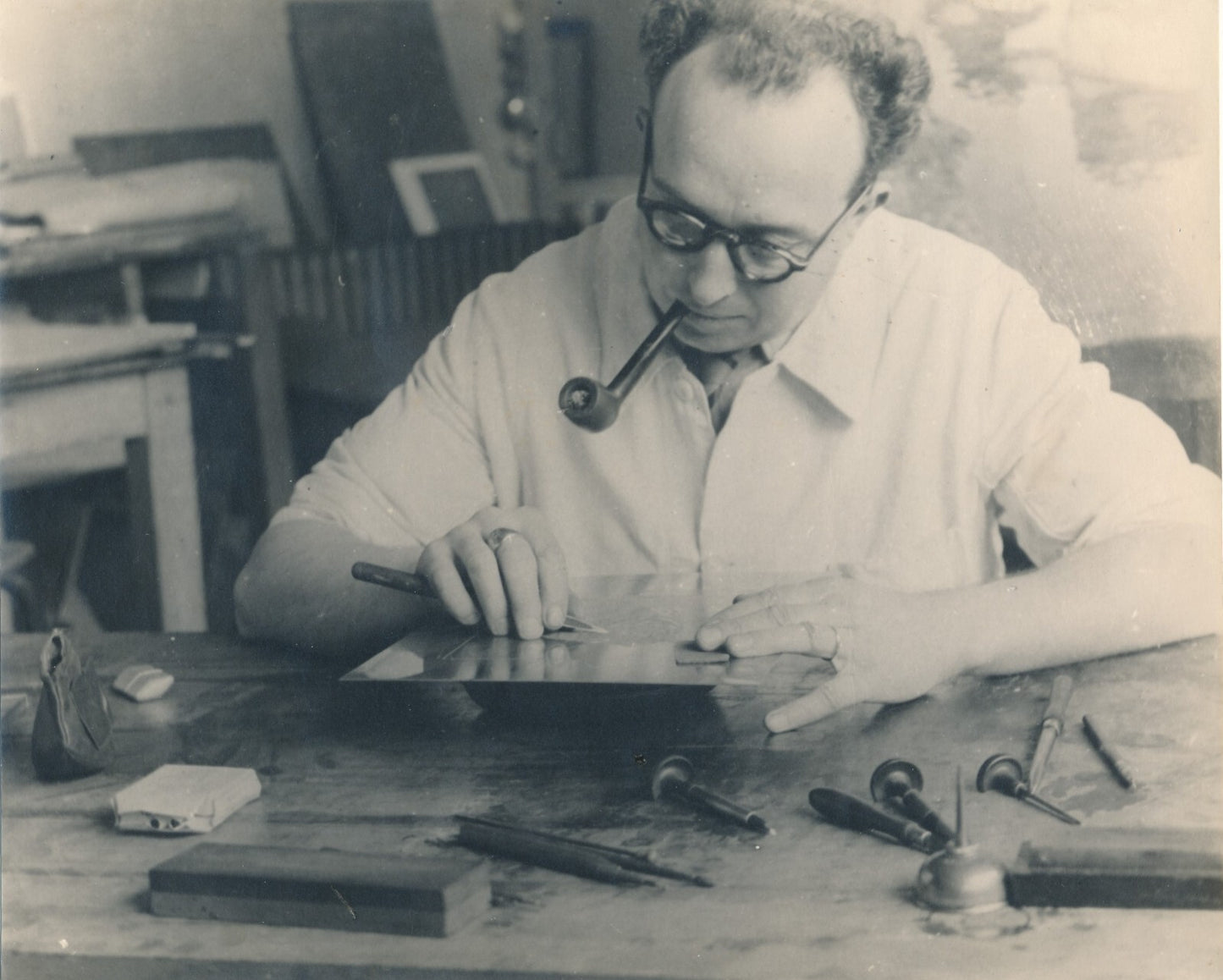 Paul JOUVE Raymond HAASEN graveur atelier gravure tirage 5 photo photographie