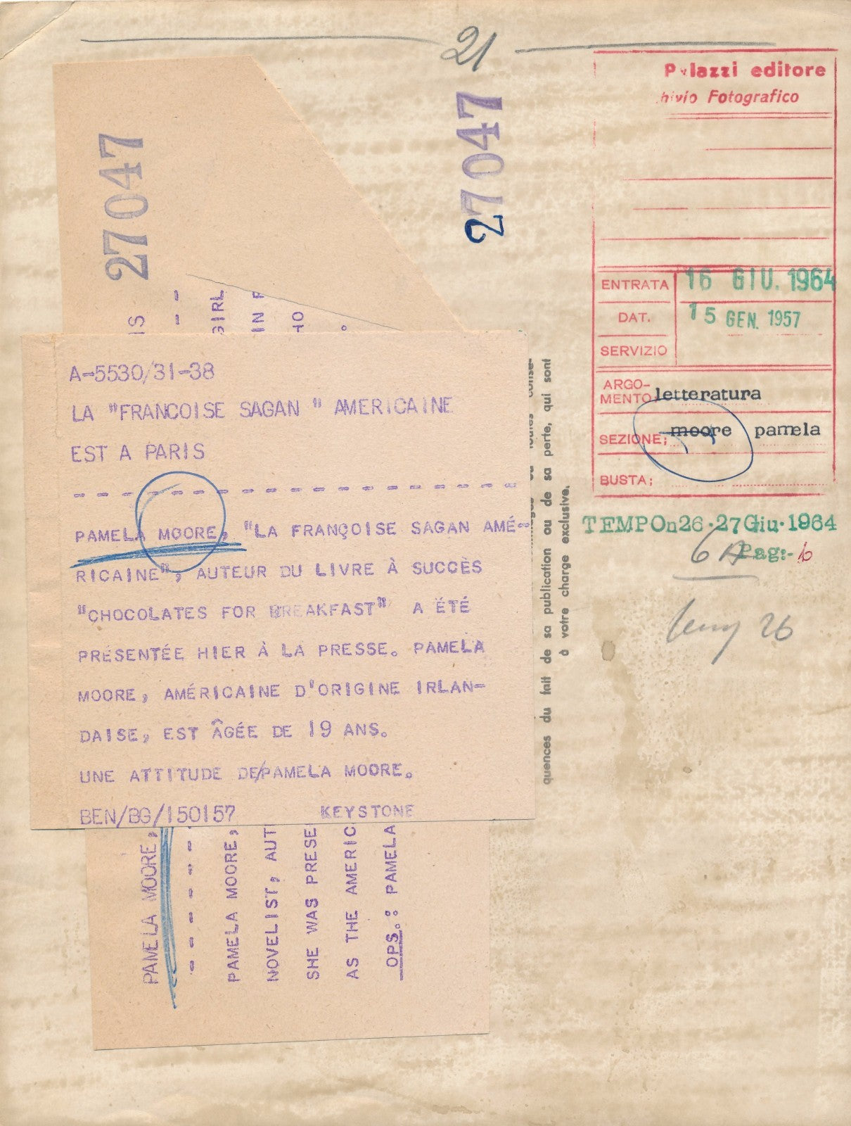 Photographie Pamela Moore écrivain américaine tirage argentique époque 1957