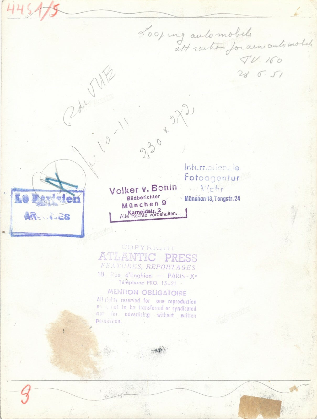 Looping automobile, 1951 photo photographie grimace Volker von Bonin