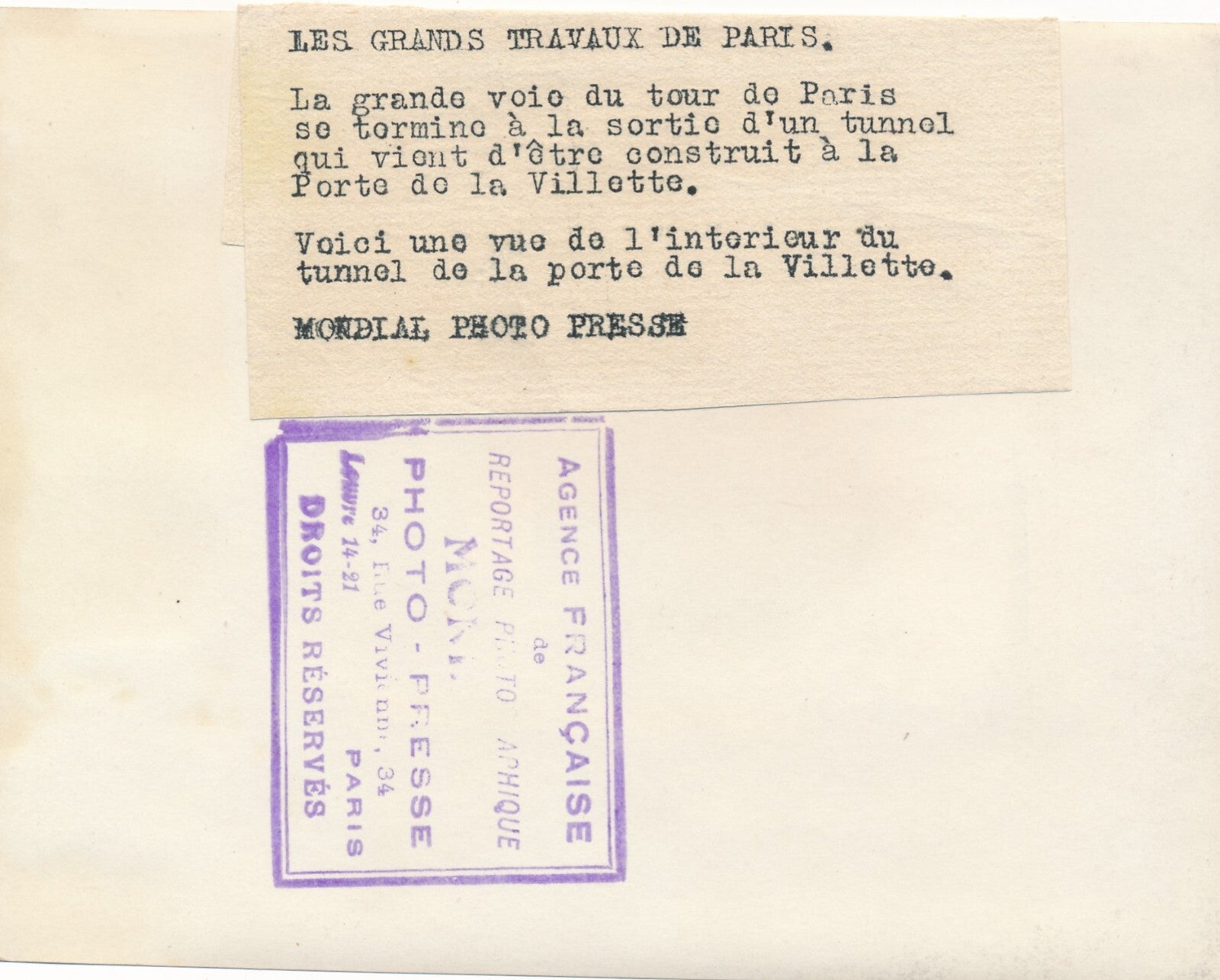 périphérique tunnel porte Montreuil vers 1935 photo photographie